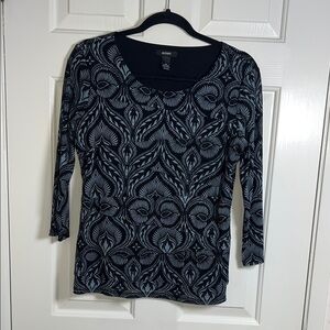 Alfani Gray and Silver Fitted 3/4 Sleeve Blouse‎